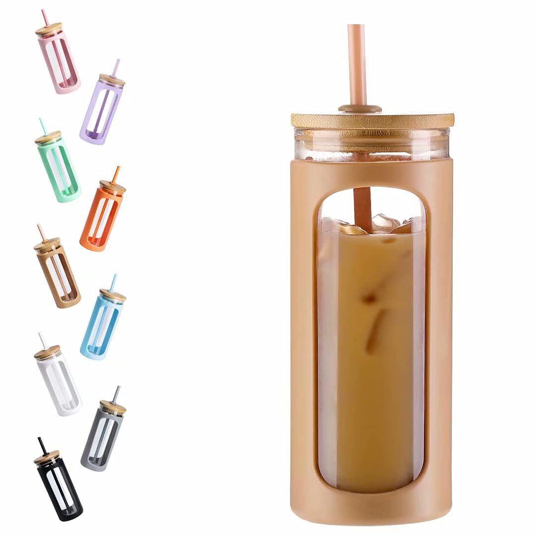 Kodrine 20oz glass tumbler with straw and lid for on-the-go hydration.