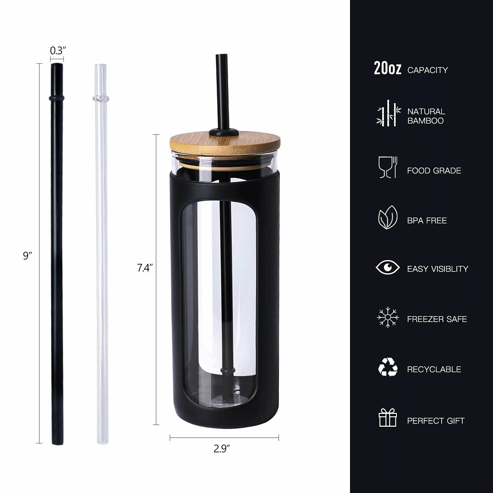 Kodrine glass tumbler with bamboo lid for premium style and leak resistance