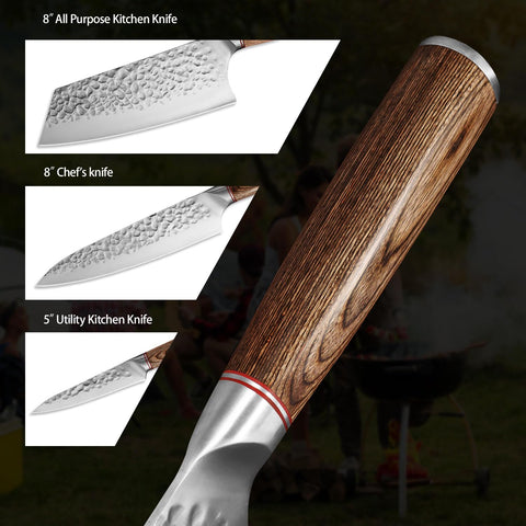 KOFERY hammered pattern blades reduce sticking during prep.