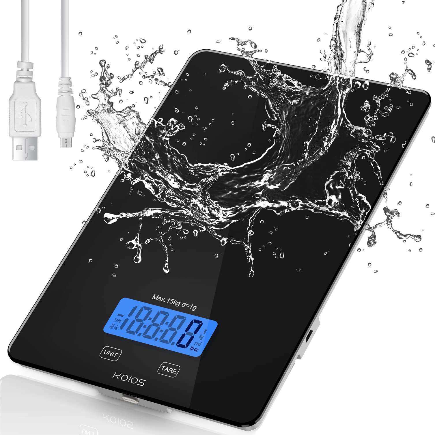 KOIOS food scale LCD display glows for easy reading during baking.