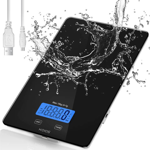 KOIOS food scale LCD display glows for easy reading during baking.