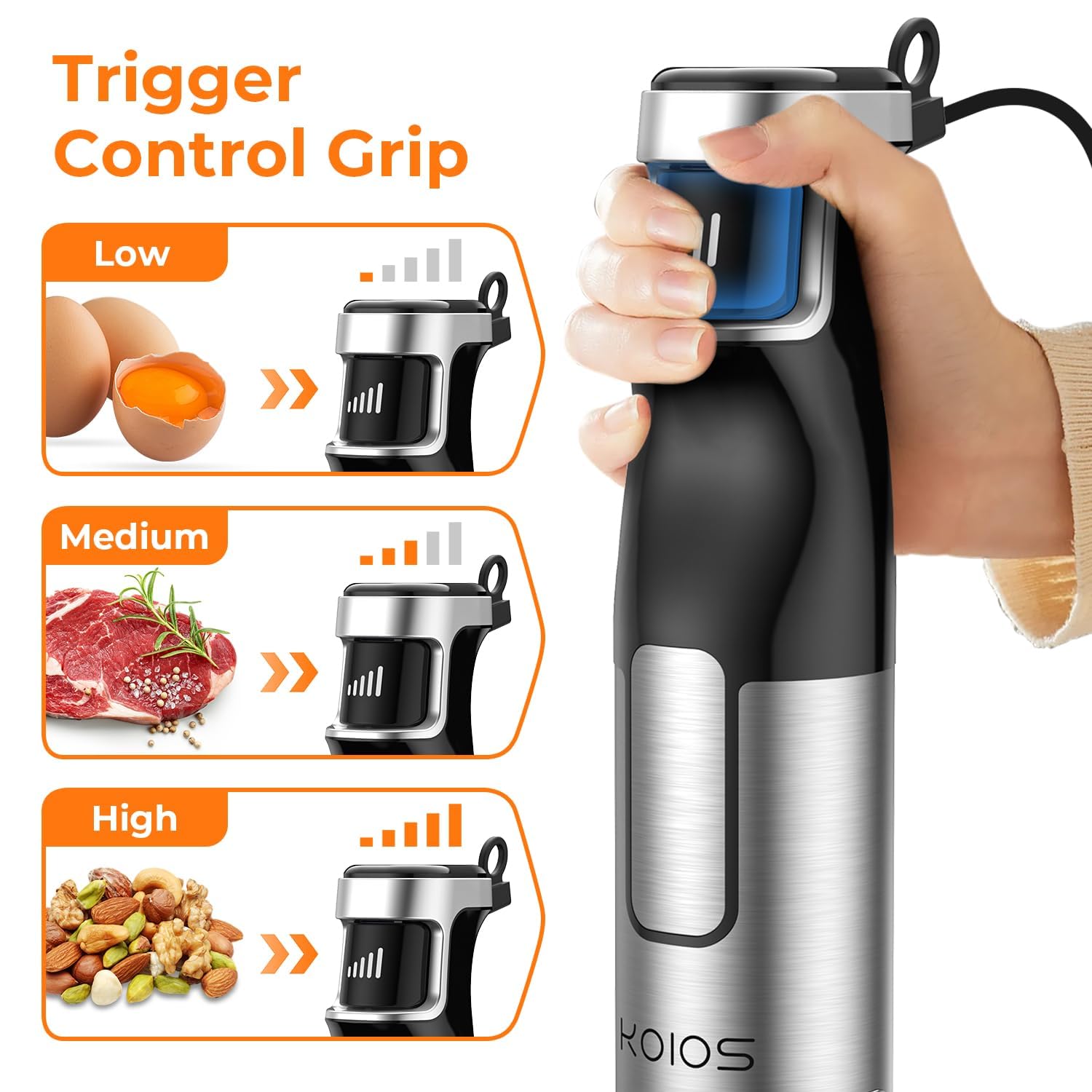 KOIOS immersion blender anti-scratch shaft protecting cookware during blending