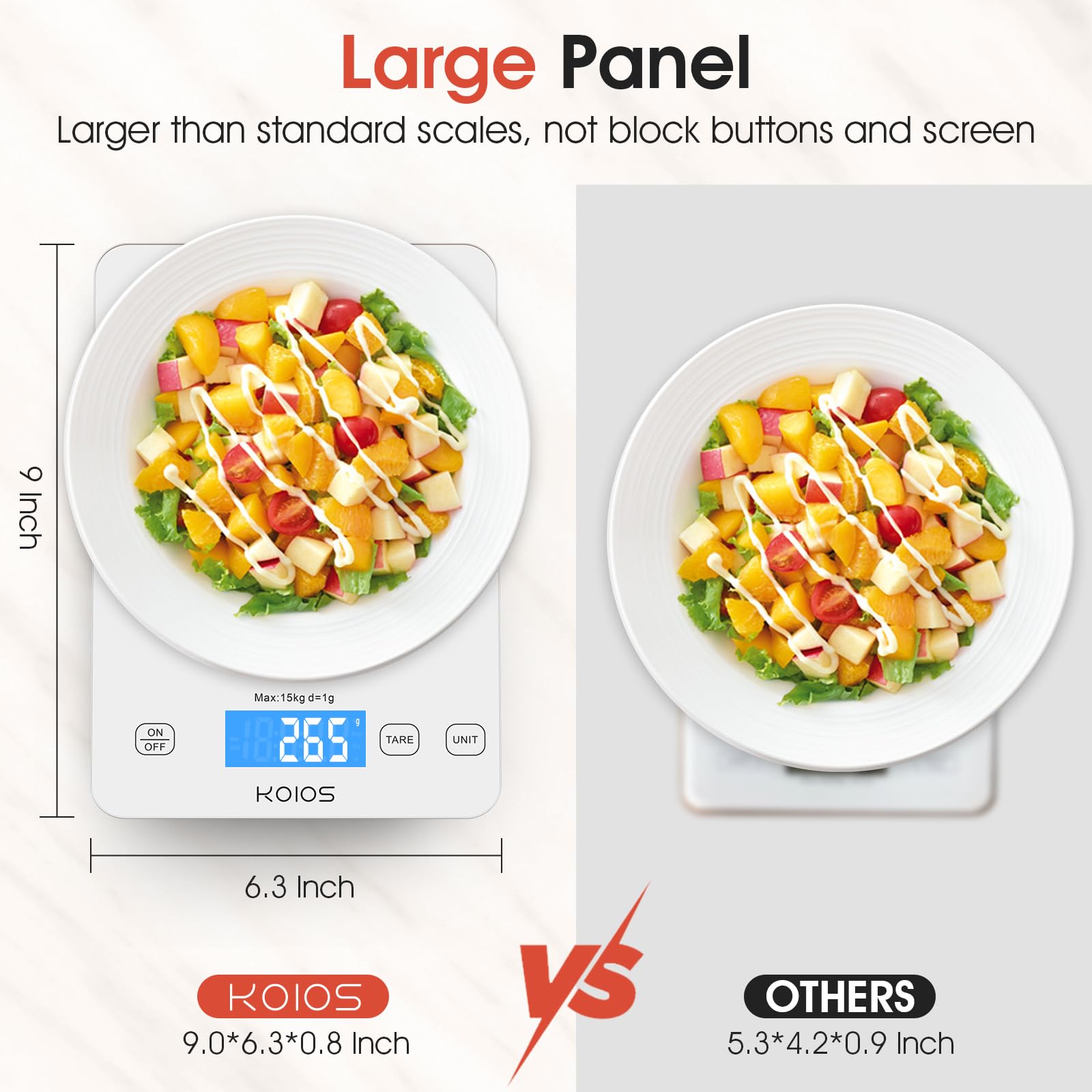 KOIOS kitchen scale charging via USB-C and batteries for flexible power options