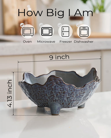 KOKUNKA fruit bowl blue display on kitchen counter adds style.