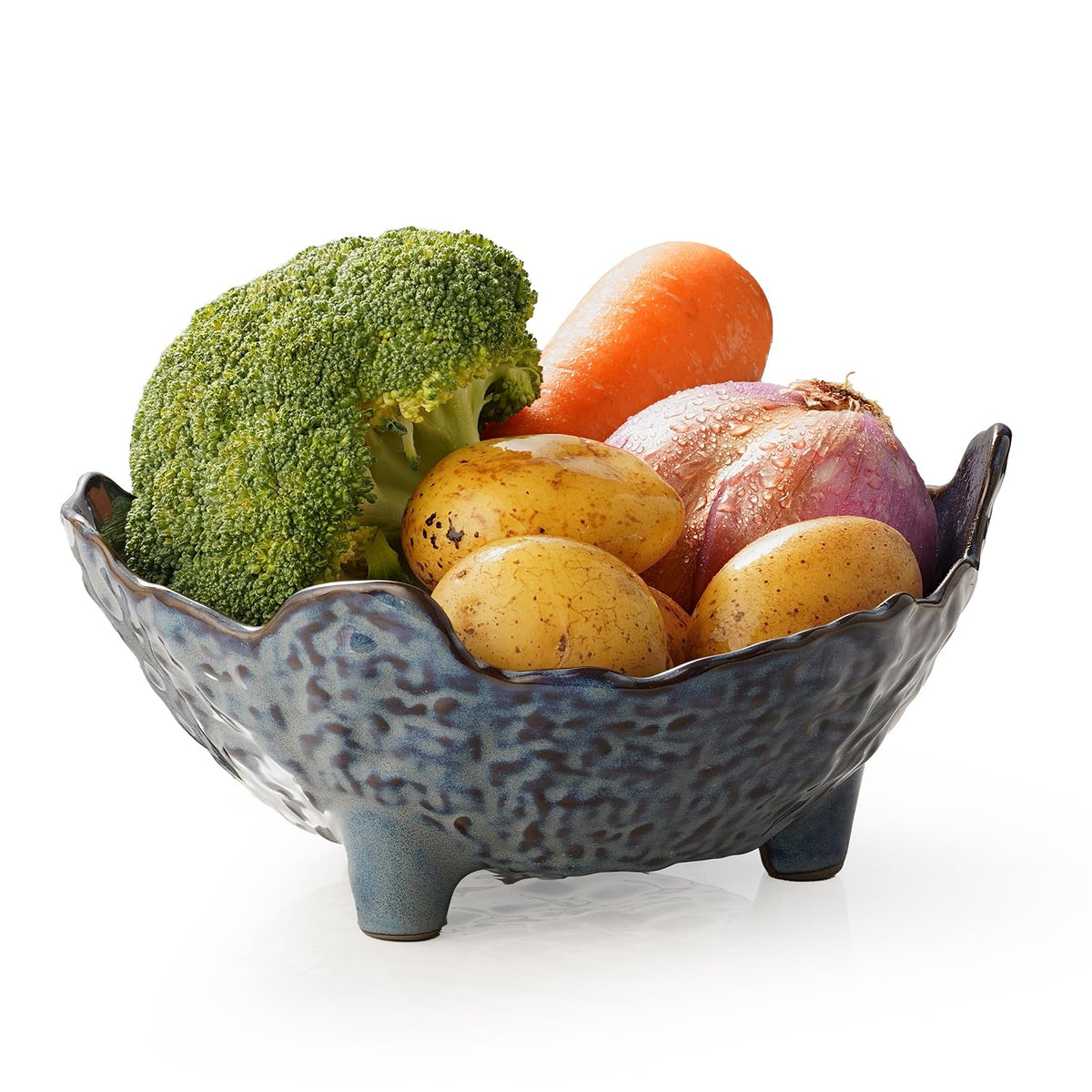 KOKUNKA Fruit Bowl with oval blue glaze elevates counter displays for fruit.