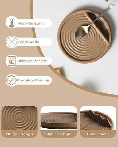 KOKUNKA spoon rest in glossy ceramic, dishwasher safe for easy cleanup.