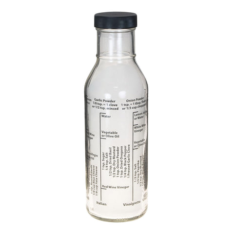 Kolder Salad Dressing Mixer Bottle front view with eight printed dressing recipes.