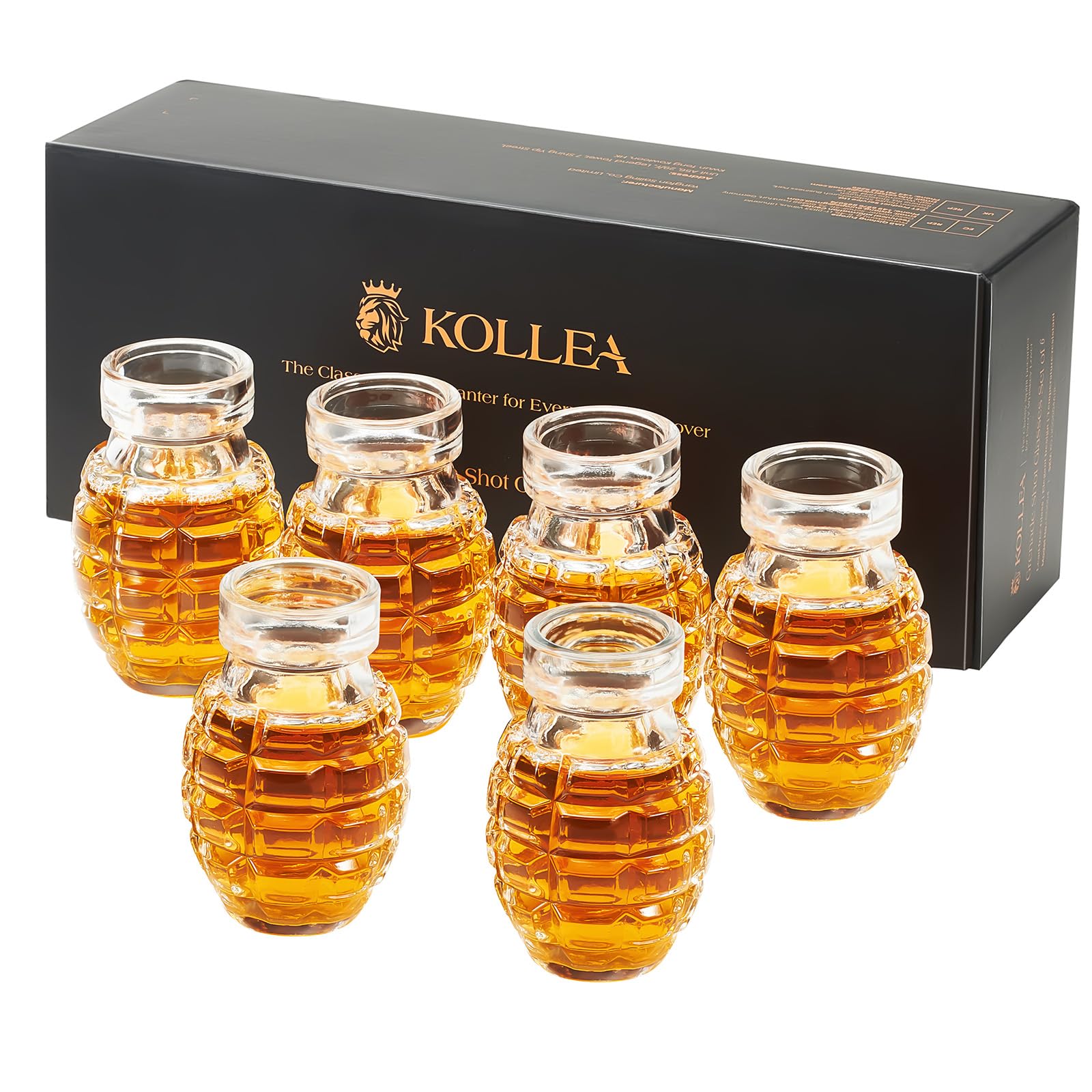 Kollea grenade shot glasses with textured surface for dramatic bar presentation