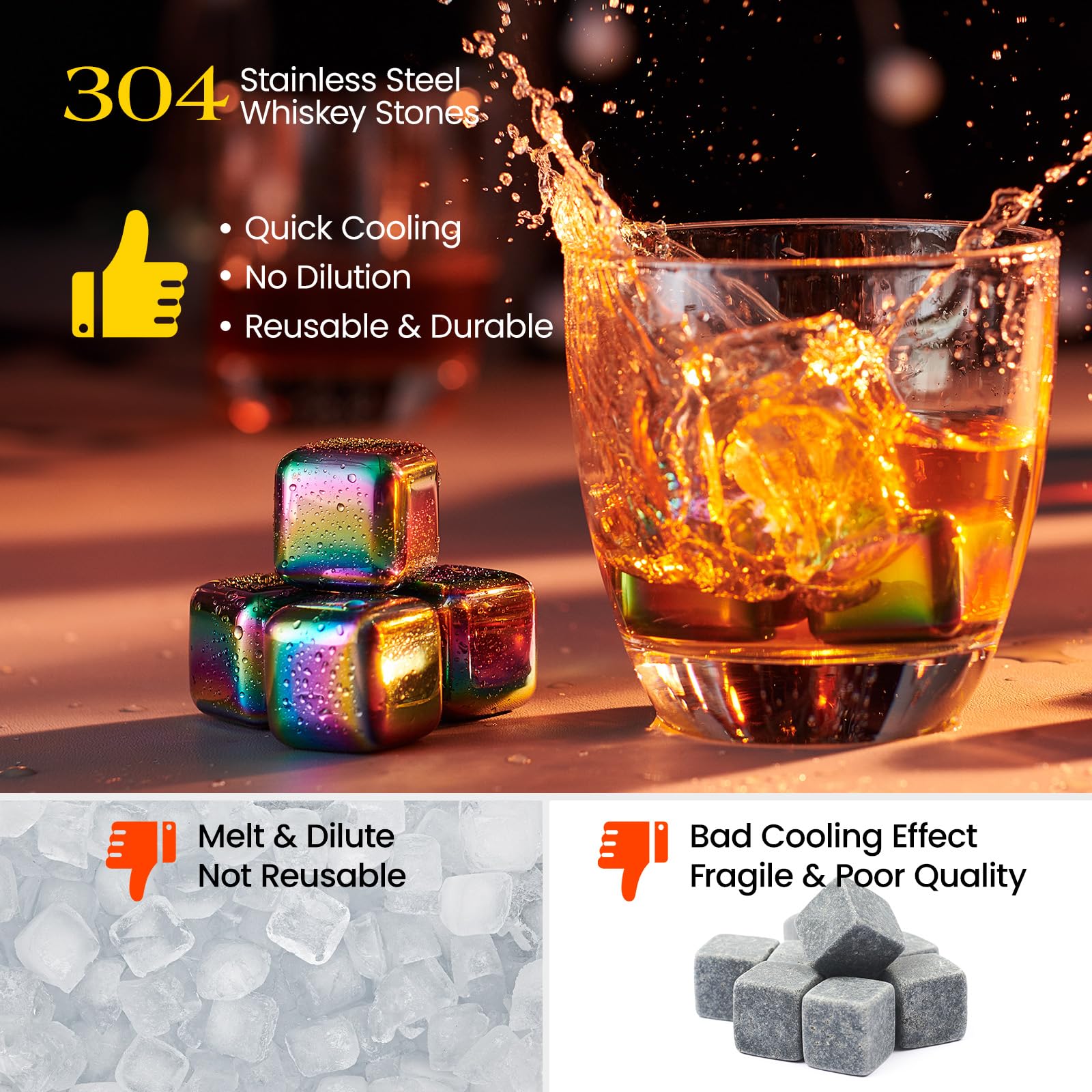 Kollea colorful stainless steel cubes cool drinks quickly without diluting flavor