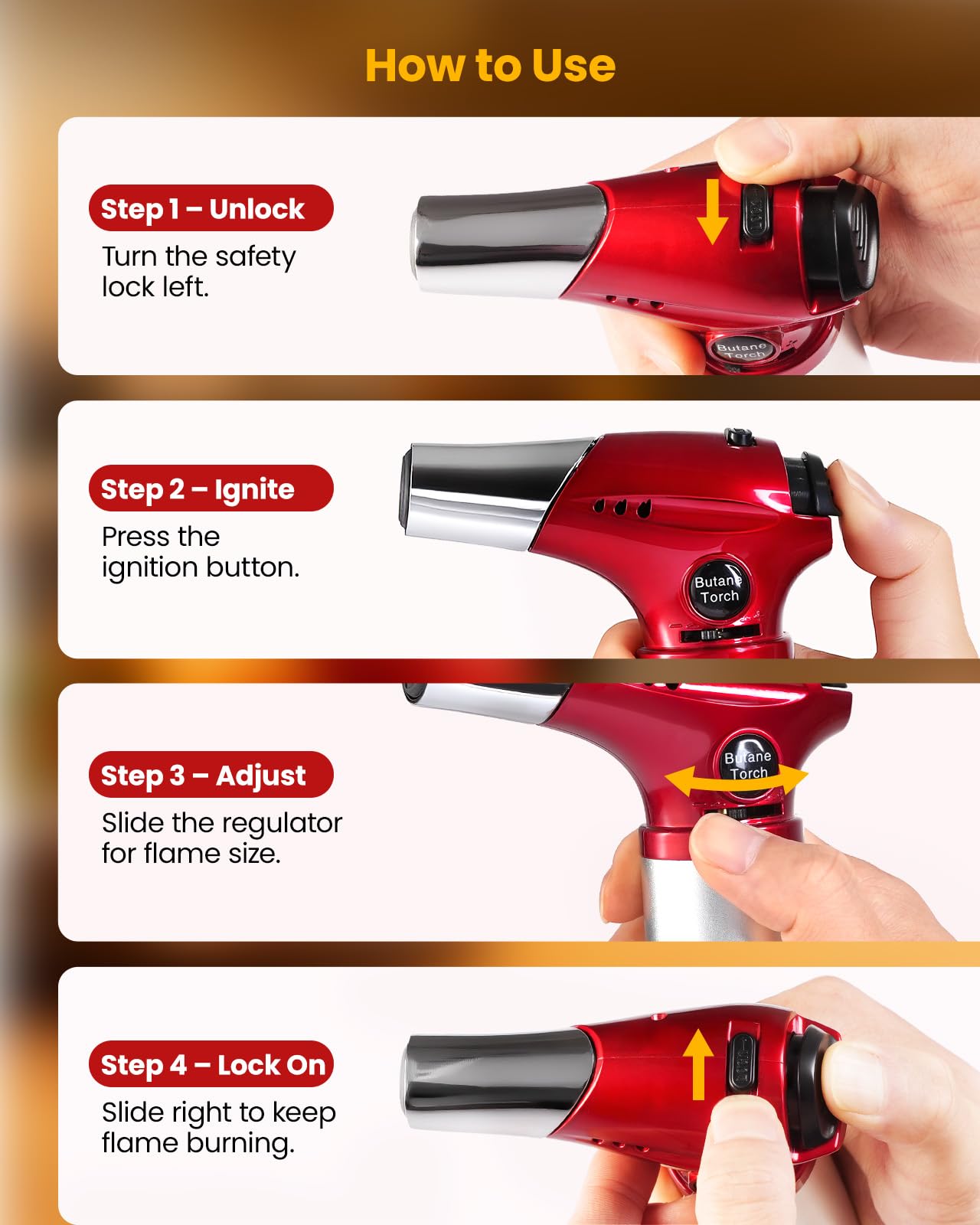 Kollea Creme Brulee Torch continuous flame mode for uninterrupted browning
