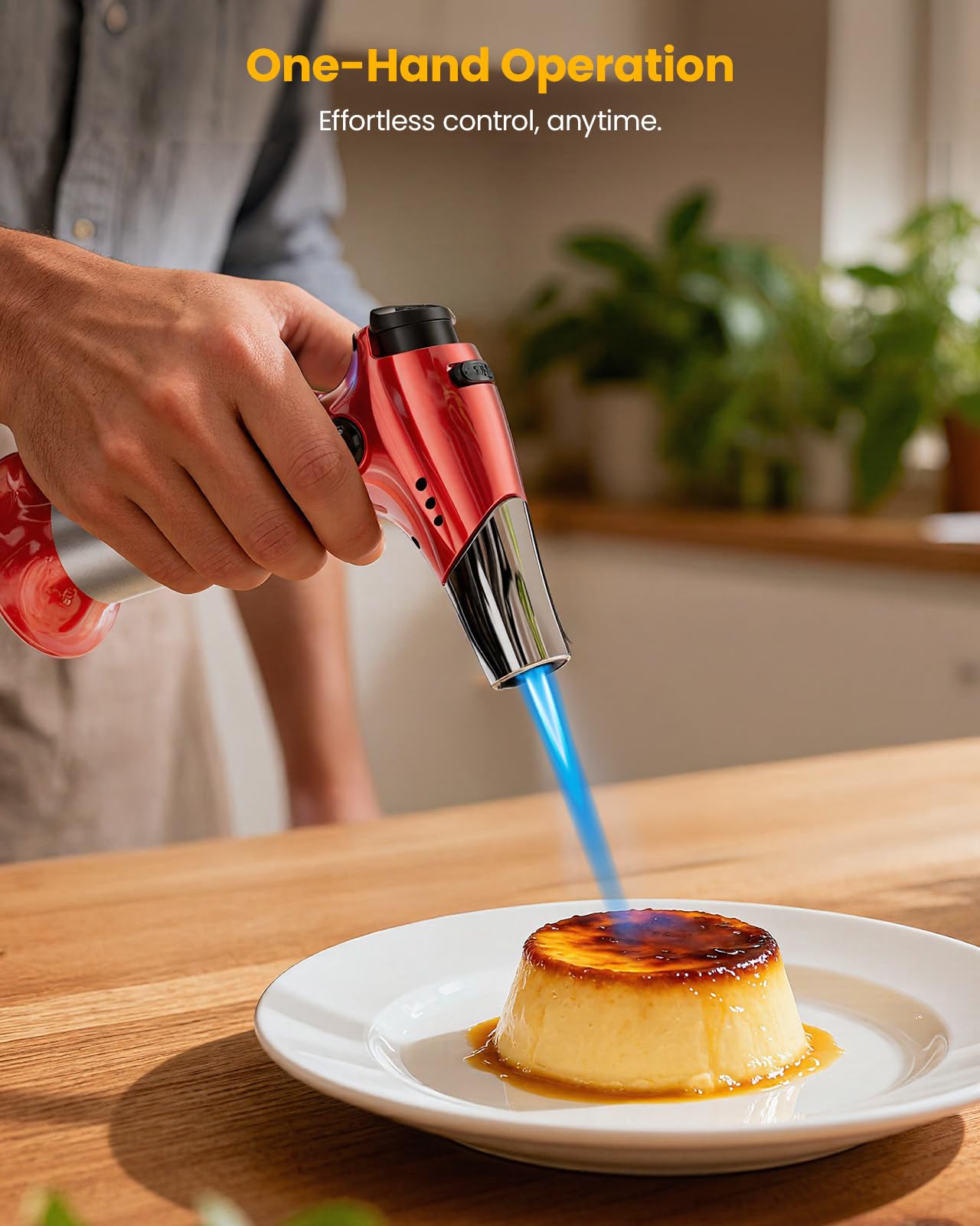 Kollea Creme Brulee Torch safety lock engaged during safe browning and searing