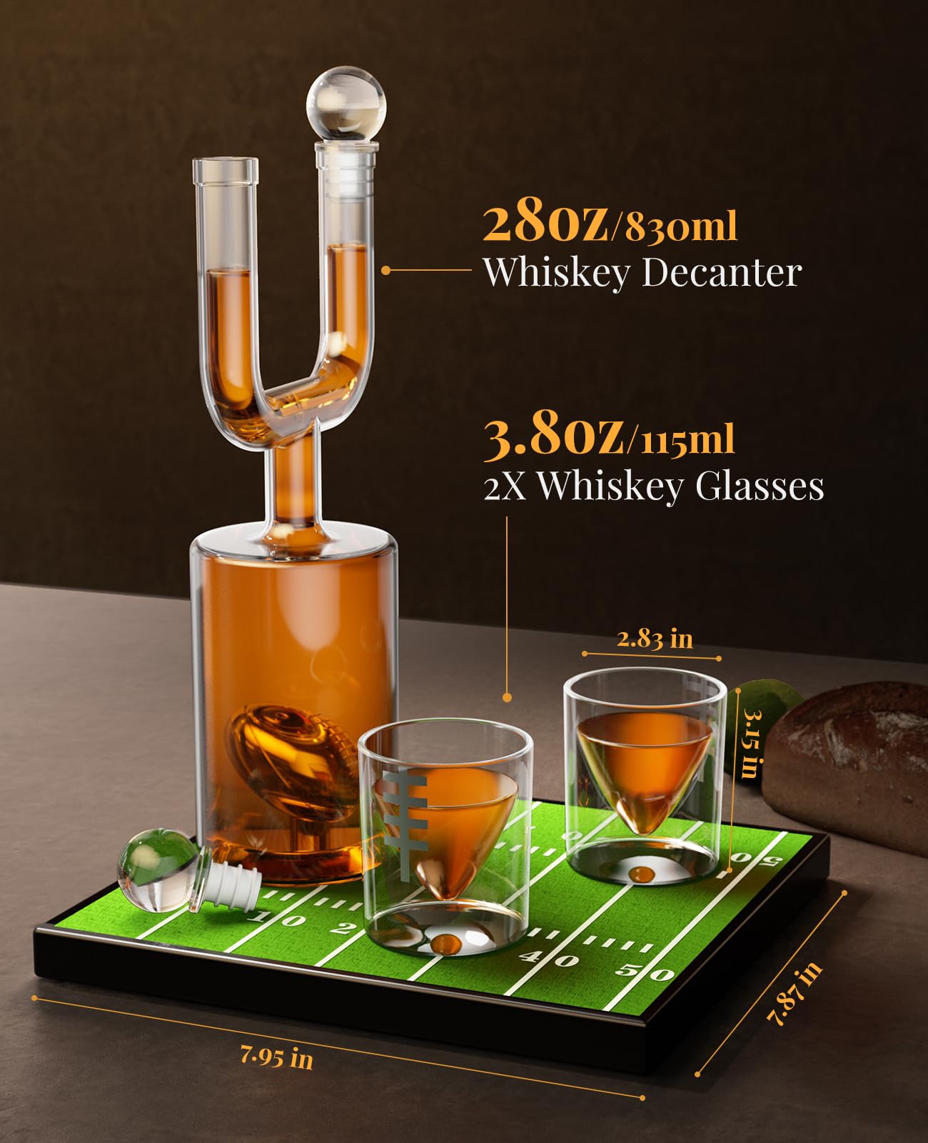 Kollea football glasses pair, lead-free crystal for clear, safe pours