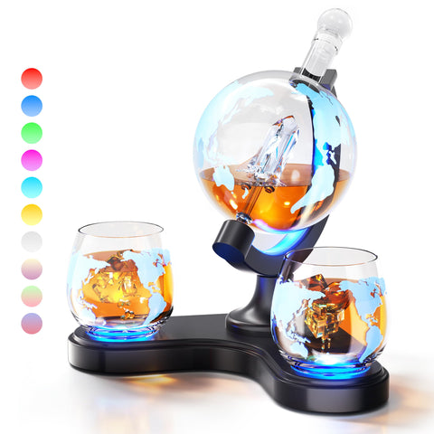Kollea globe decanter set with illuminated globe for elegant entertaining