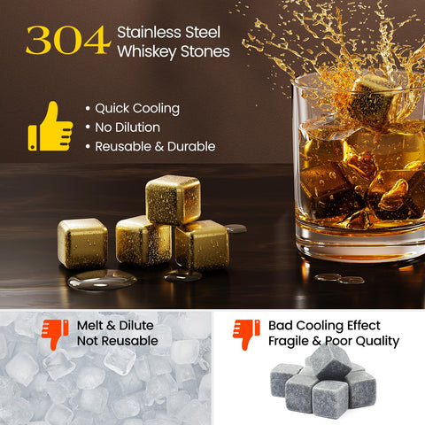 Kollea golden stainless steel cubes chilling rocks for premium cocktails