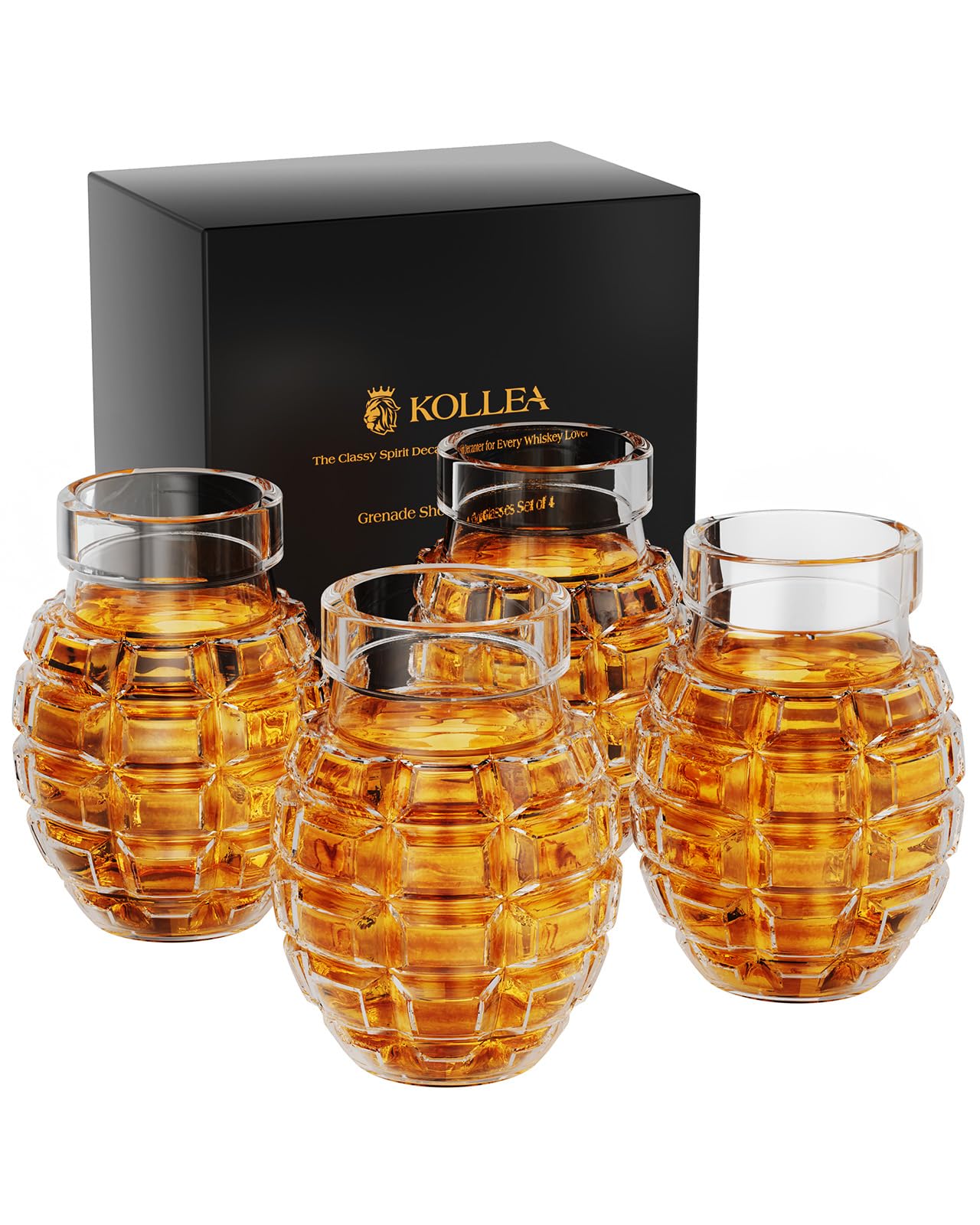 Kollea grenade glass close-up showcases crystal clarity to elevate your whiskey color.