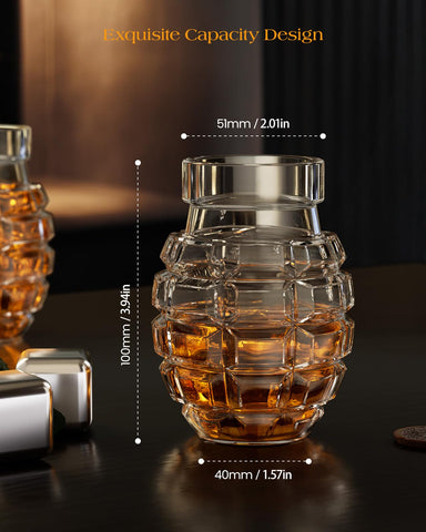 Kollea grenade glass on a man cave display emphasizes rugged style and presence.