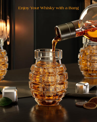 Kollea grenade glass military-inspired silhouette adds bold flair to any home bar.