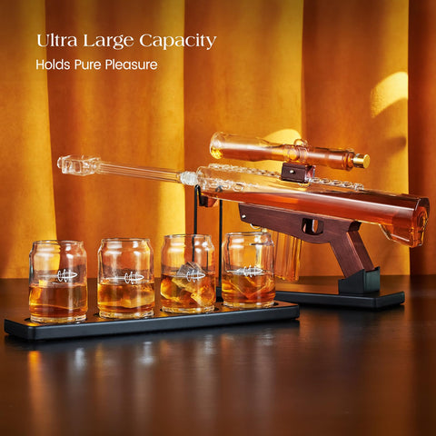 Kollea gun-decanter-telescope highlights interactive pour and gun-inspired flair.