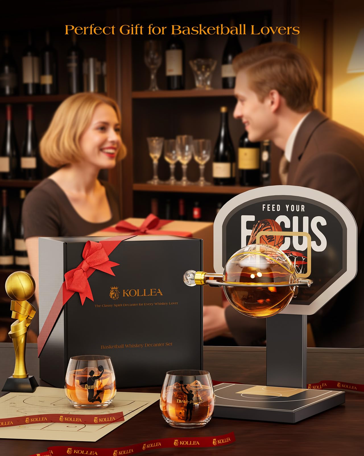 Kollea hoop display featuring decanter creates dynamic game-night flair