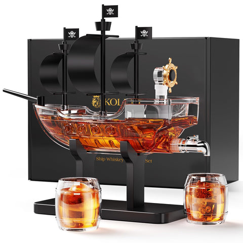Kollea pirate ship decanter showcases detailed sails for sophisticated whiskey service.