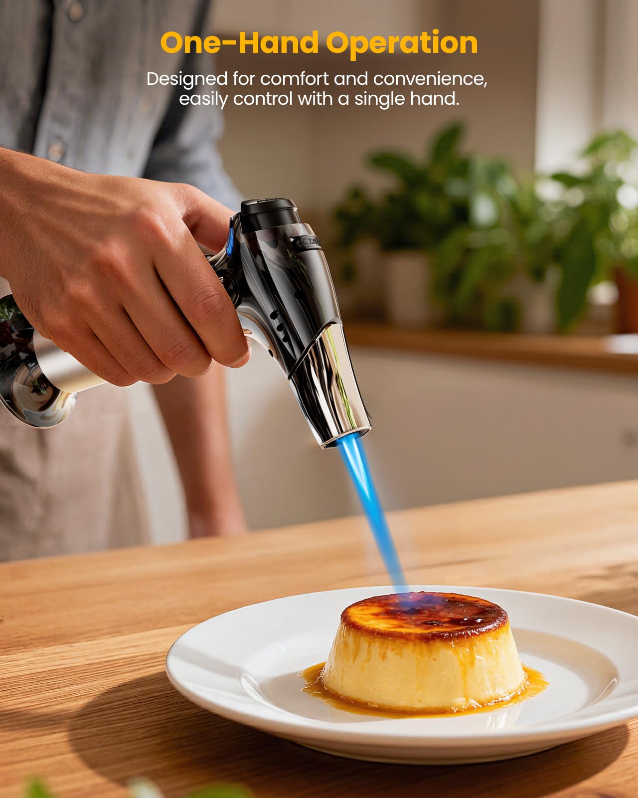 Kollea torch lighter with adjustable flame for precise browning and caramelization