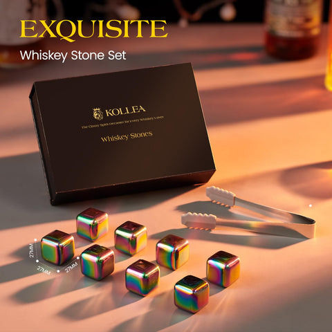 Kollea whiskey stones with silicone-topped tongs for easy serving