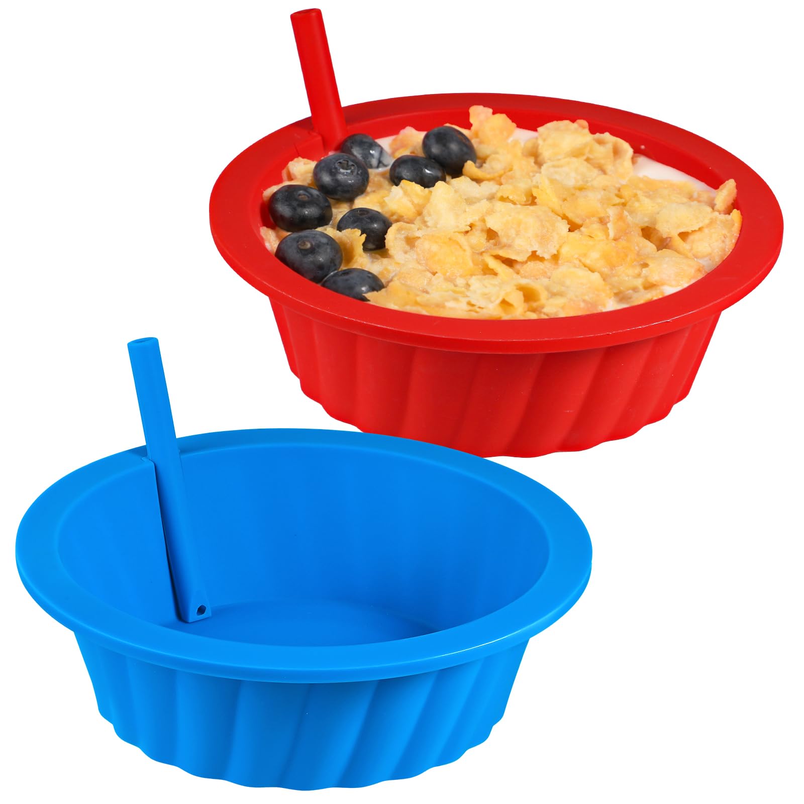 KOLUTI silicone cereal bowls with straws — two-pack for spill-free breakfasts.