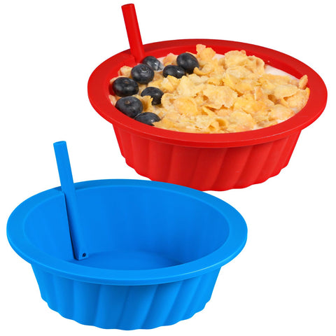 KOLUTI silicone cereal bowls with straws — two-pack for spill-free breakfasts.