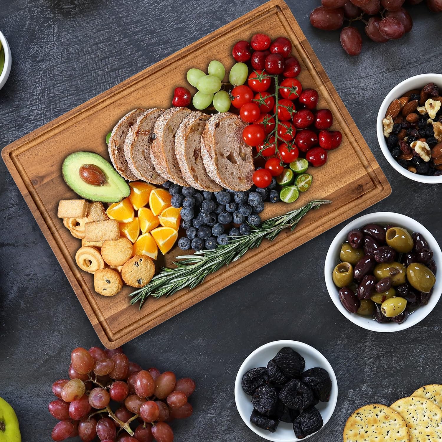 KOLWOVEN Acacia end-grain cutting board highlights natural texture and durability.