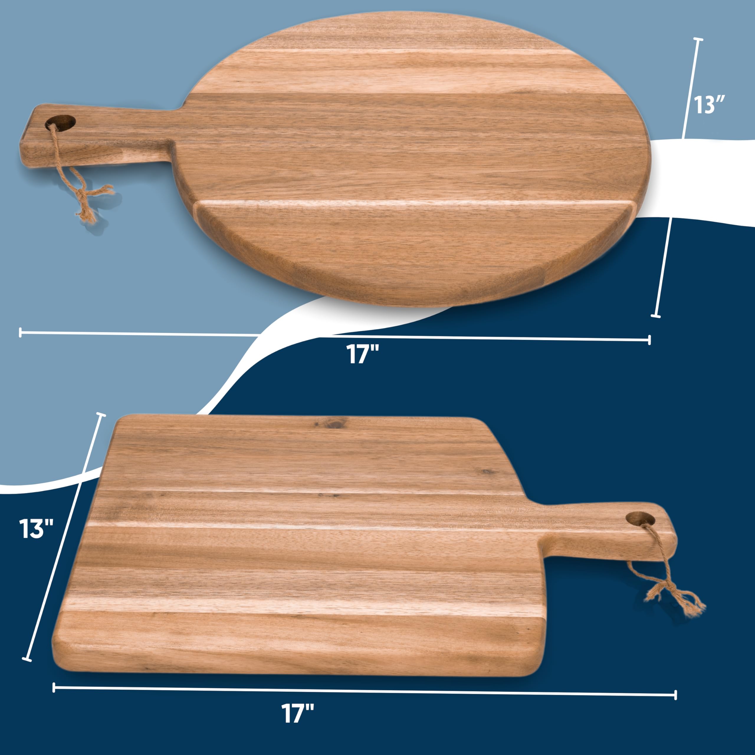 Kolwoven Acacia rectangular cutting board with handle ideal for prep.