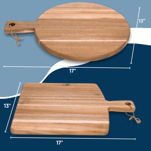 Kolwoven Acacia rectangular cutting board with handle ideal for prep.