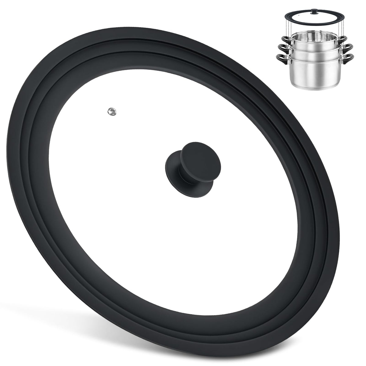 Komokeru universal lid fits 13–15 inch cookware for versatile coverage.