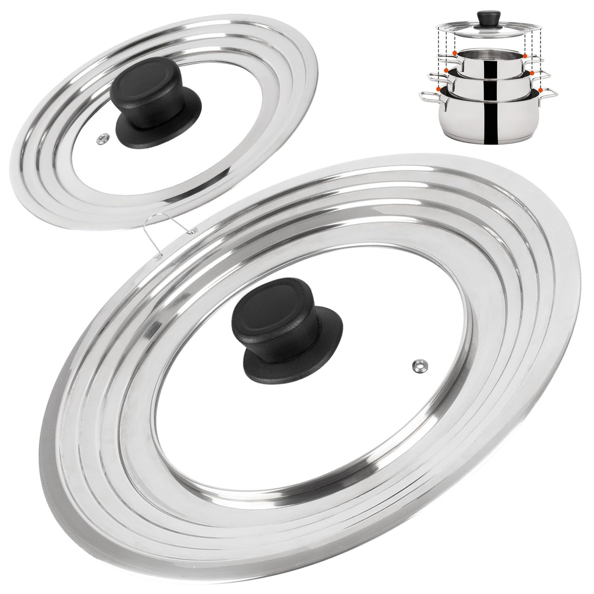 Komokeru universal lid with glass top fits 8.2–12.5 inch pots for clear monitoring during cooking
