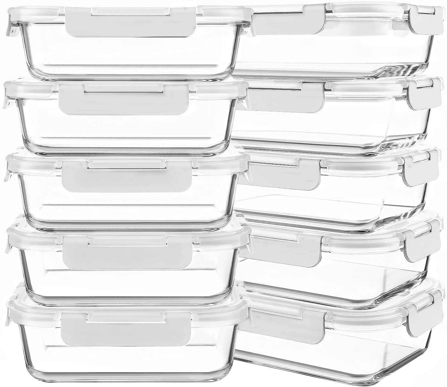 KOMUEE 10-pack 30oz glass meal prep containers for organized meals and easy storage.