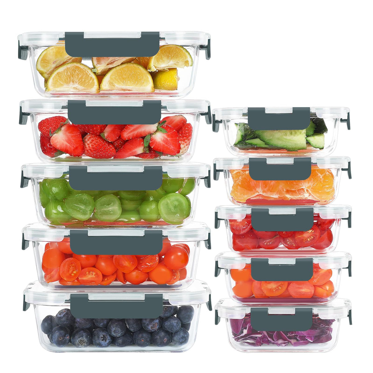 KOMUEE 10-pack glass containers large 34oz with lids for organized meal prep