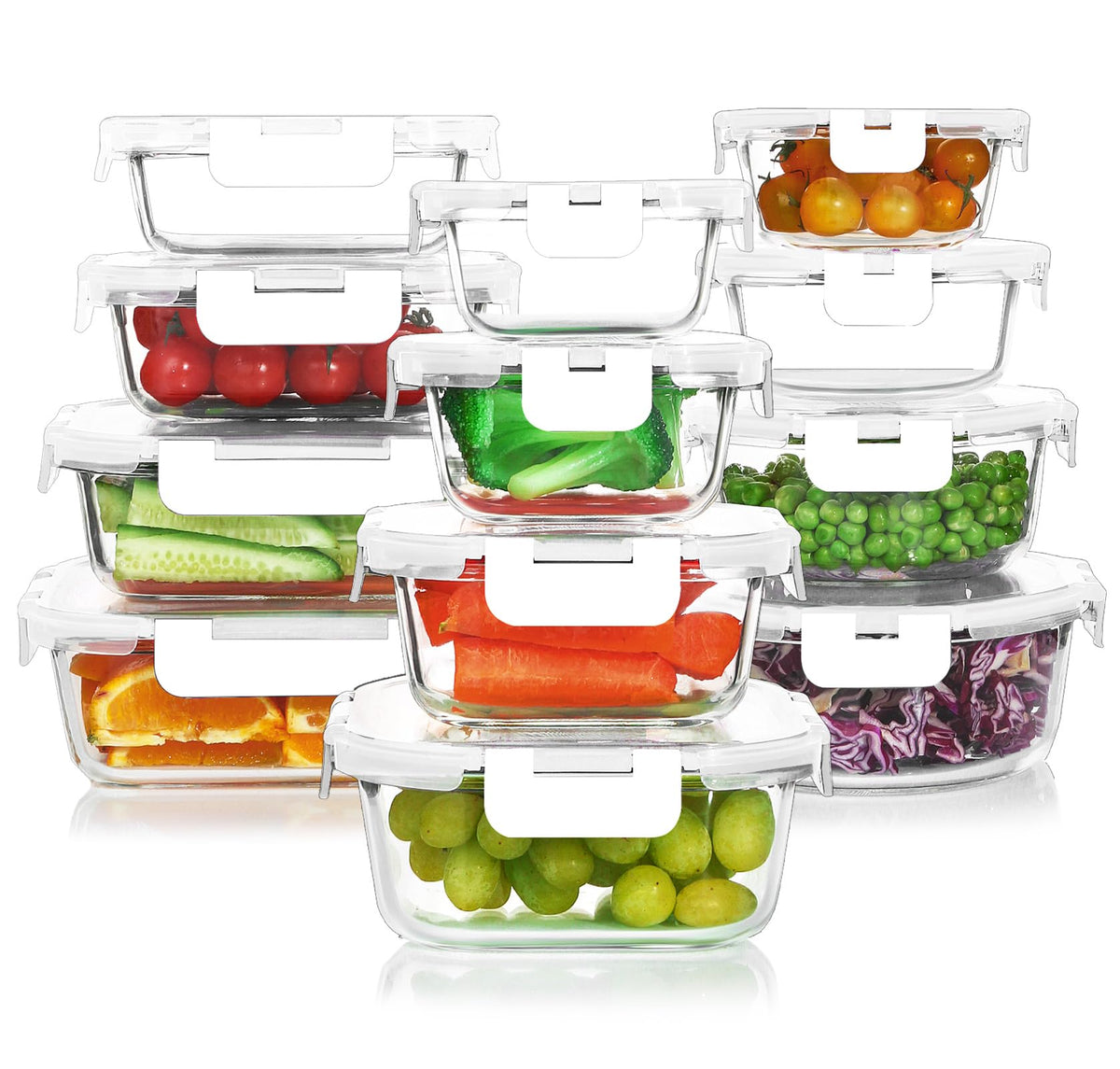 KOMUEE glass meal prep set with airtight lids for fresh leftovers.