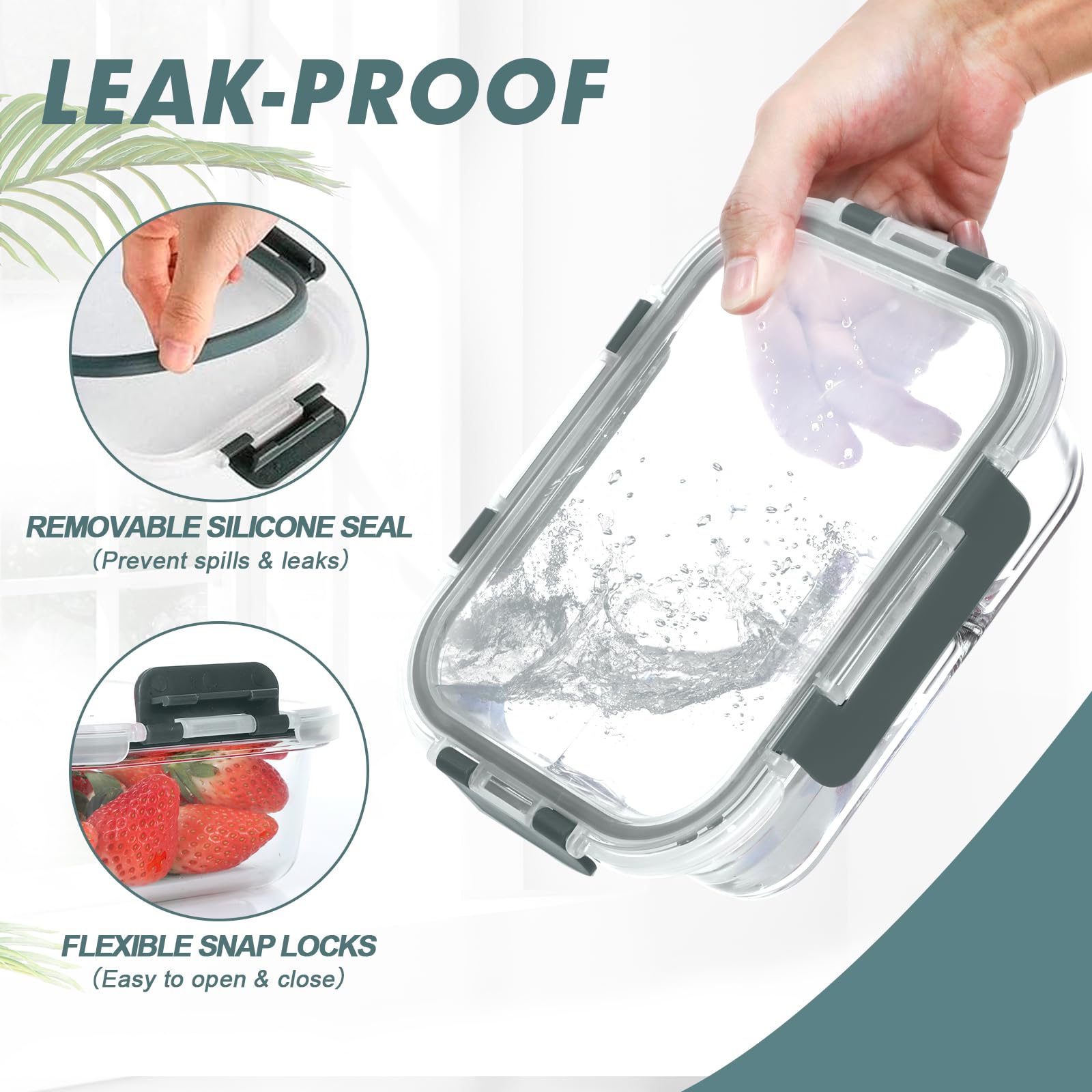 KOMUEE 30 oz meal prep container microwave-safe borosilicate glass.