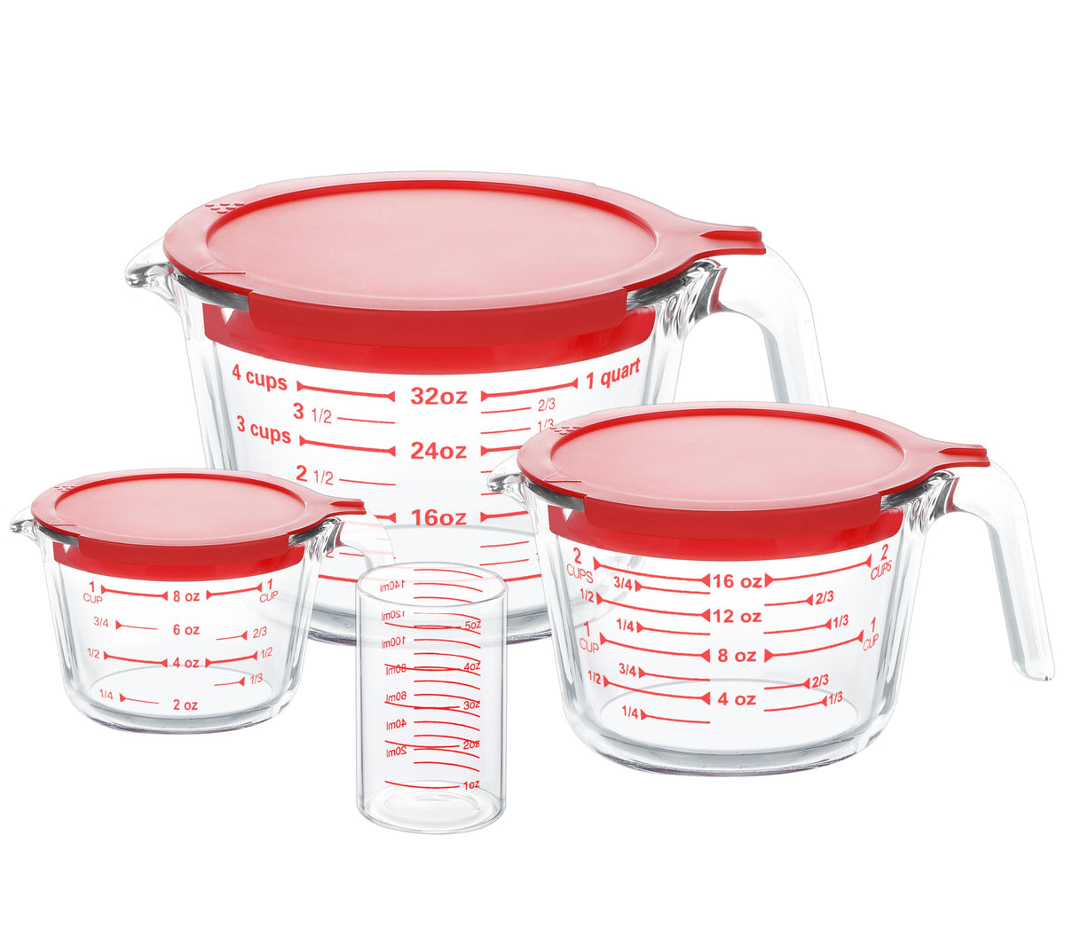 KOMUEE 4-piece glass measuring cups with pour spout for precise pouring