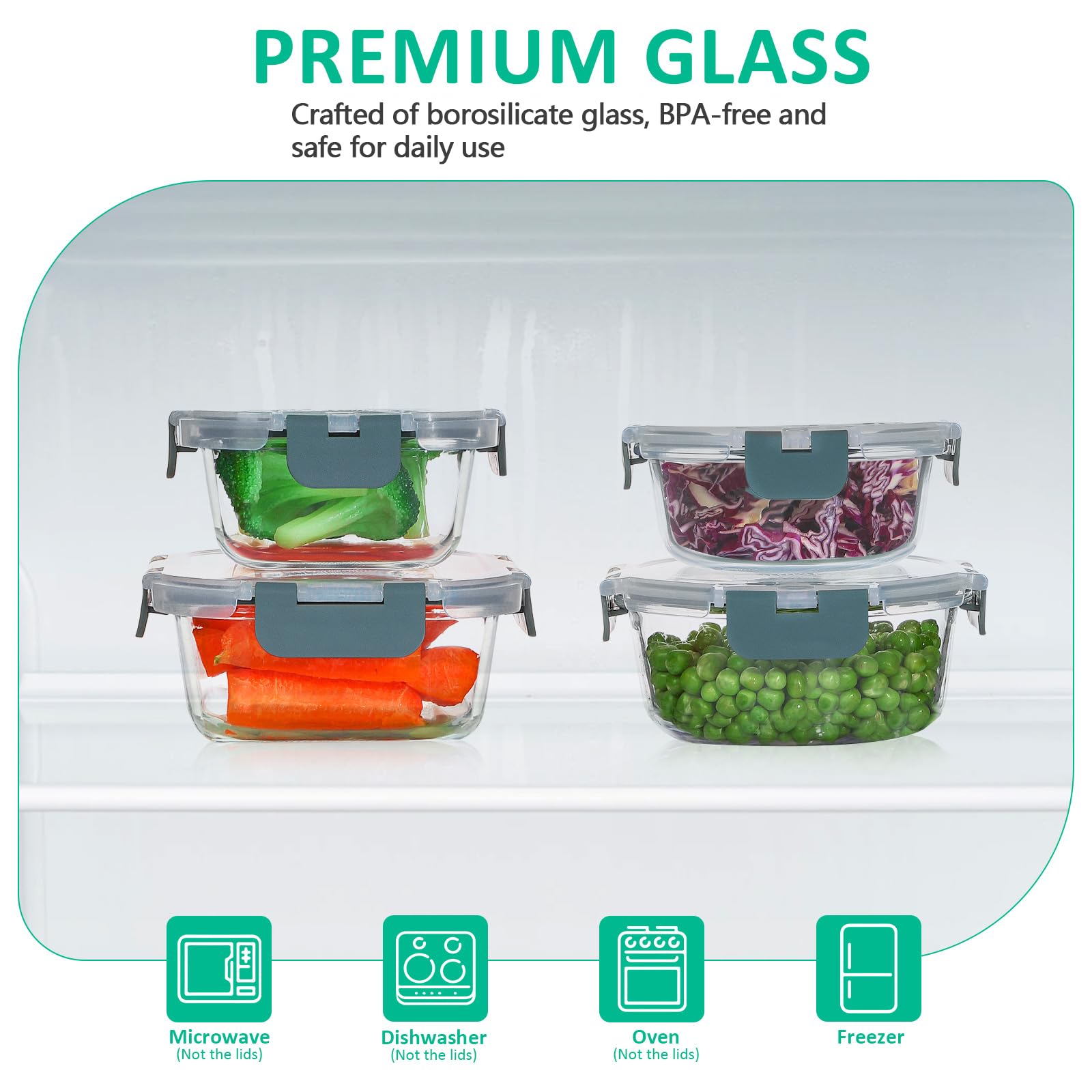 KOMUEE airtight lids prevent spills while keeping food fresh