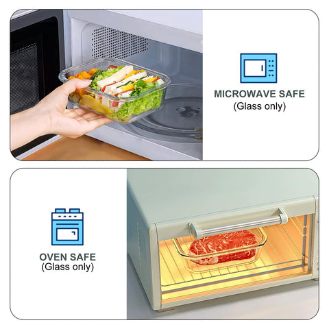 KOMUEE borosilicate glass is microwave, freezer, and oven safe for versatile reheating.