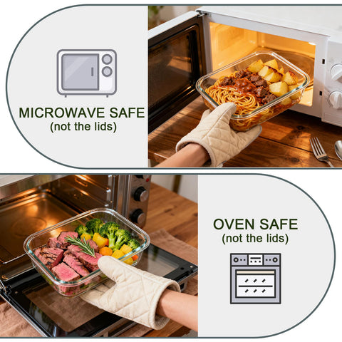 KOMUEE borosilicate glass shown for oven and microwave safe use.
