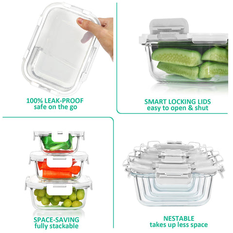 KOMUEE stackable glass containers save fridge space and organize meals.