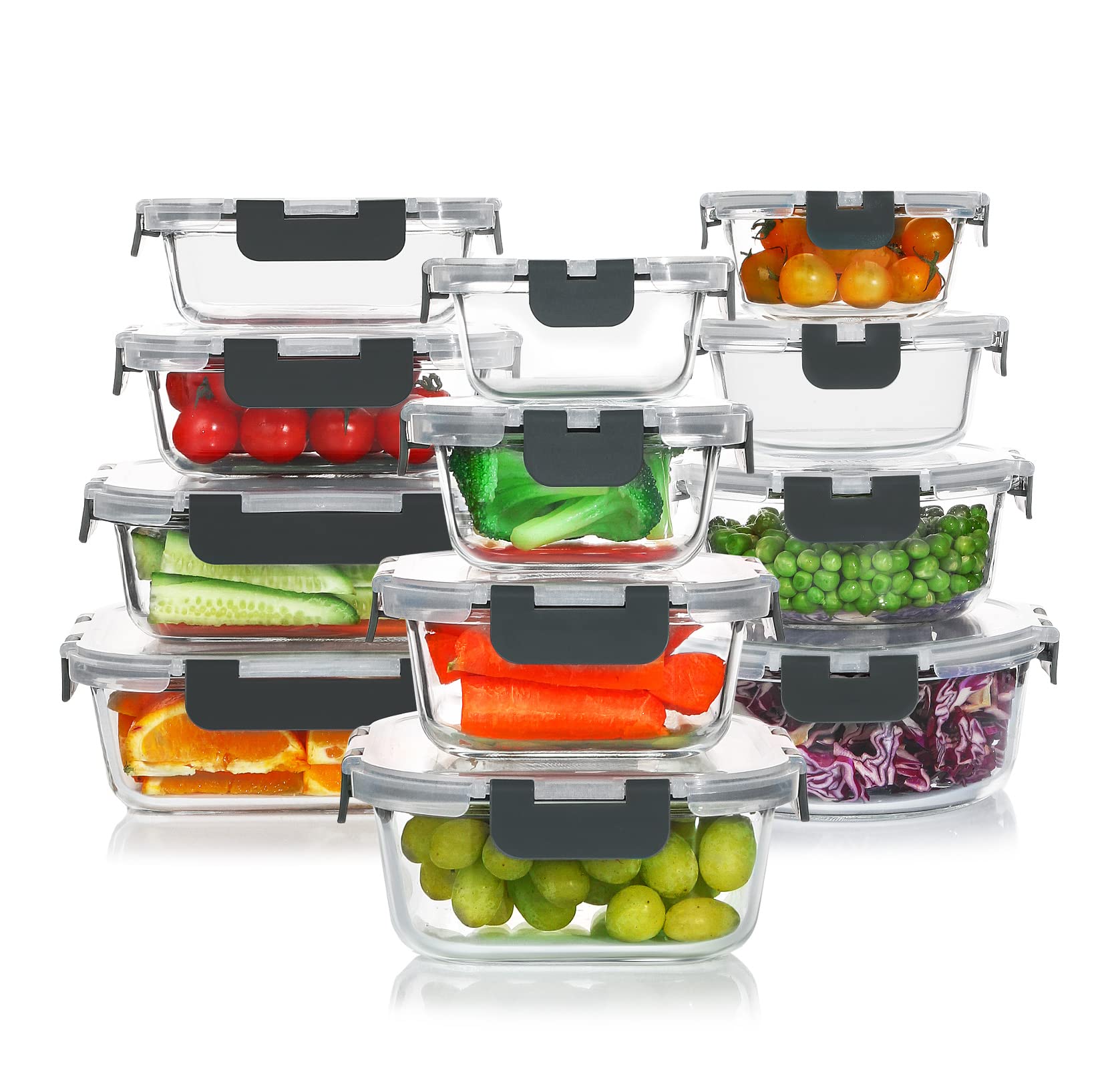 KOMUEE glass storage containers stackable with airtight lids for meal prep