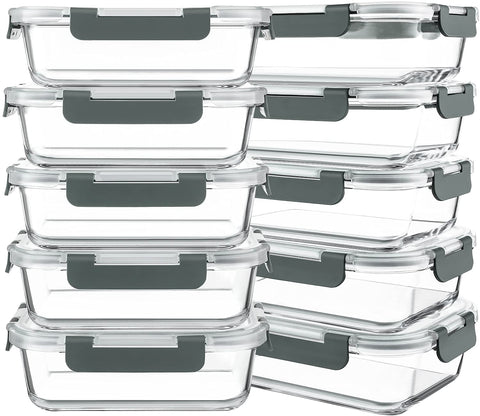 KOMUEE 30oz glass meal prep container with snap-lock lid for organized lunches.