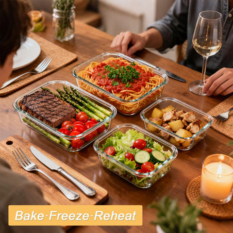 KOMUEE stackable design saves fridge space and keeps contents organized.