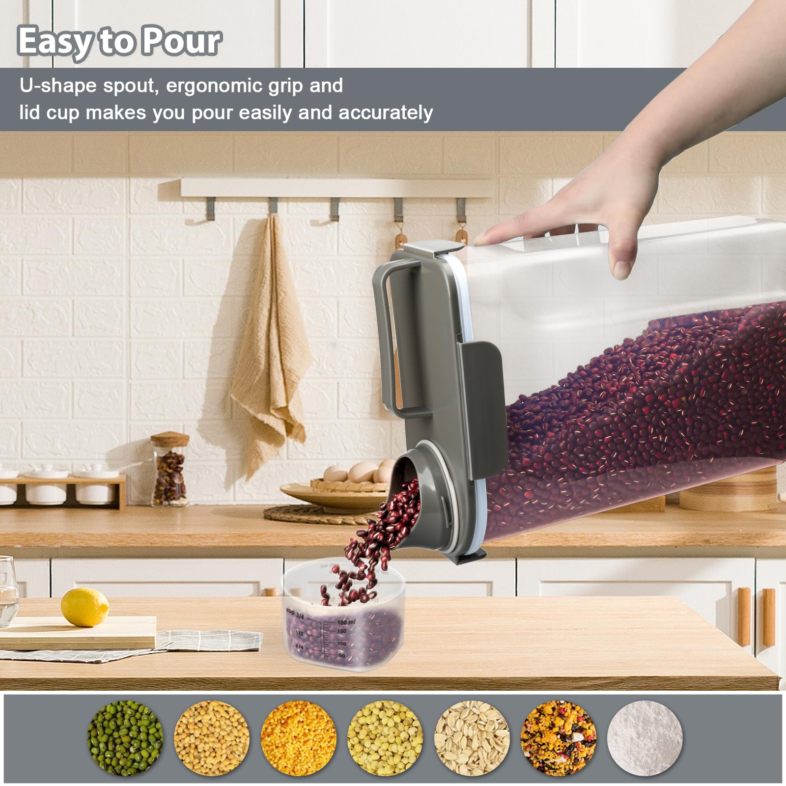 Komzon airtight lid and pour spout for neat, measured pouring.