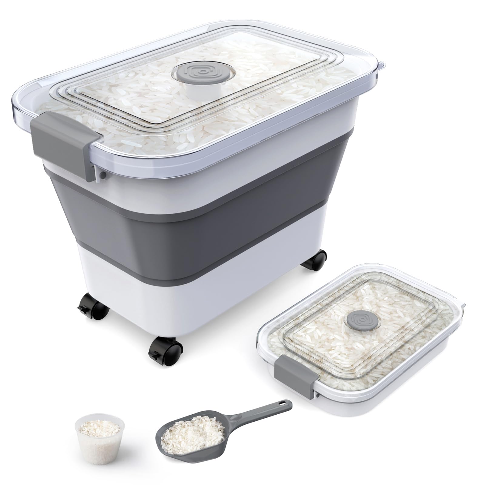Komzon collapsible rice container folded for compact storage with lid