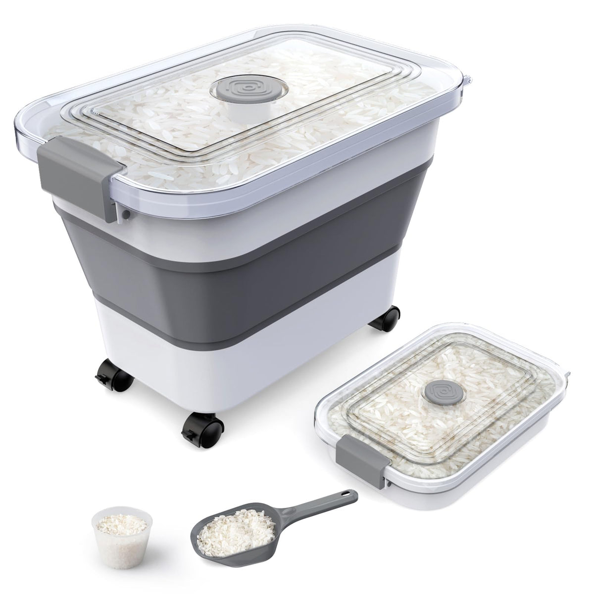 Komzon collapsible rice container folded for compact storage with lid