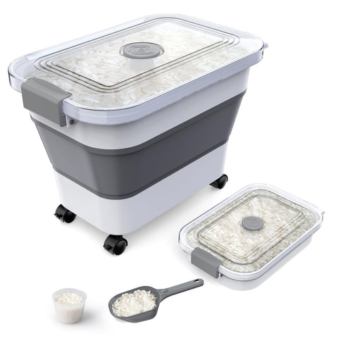 Komzon collapsible rice container folded for compact storage with lid
