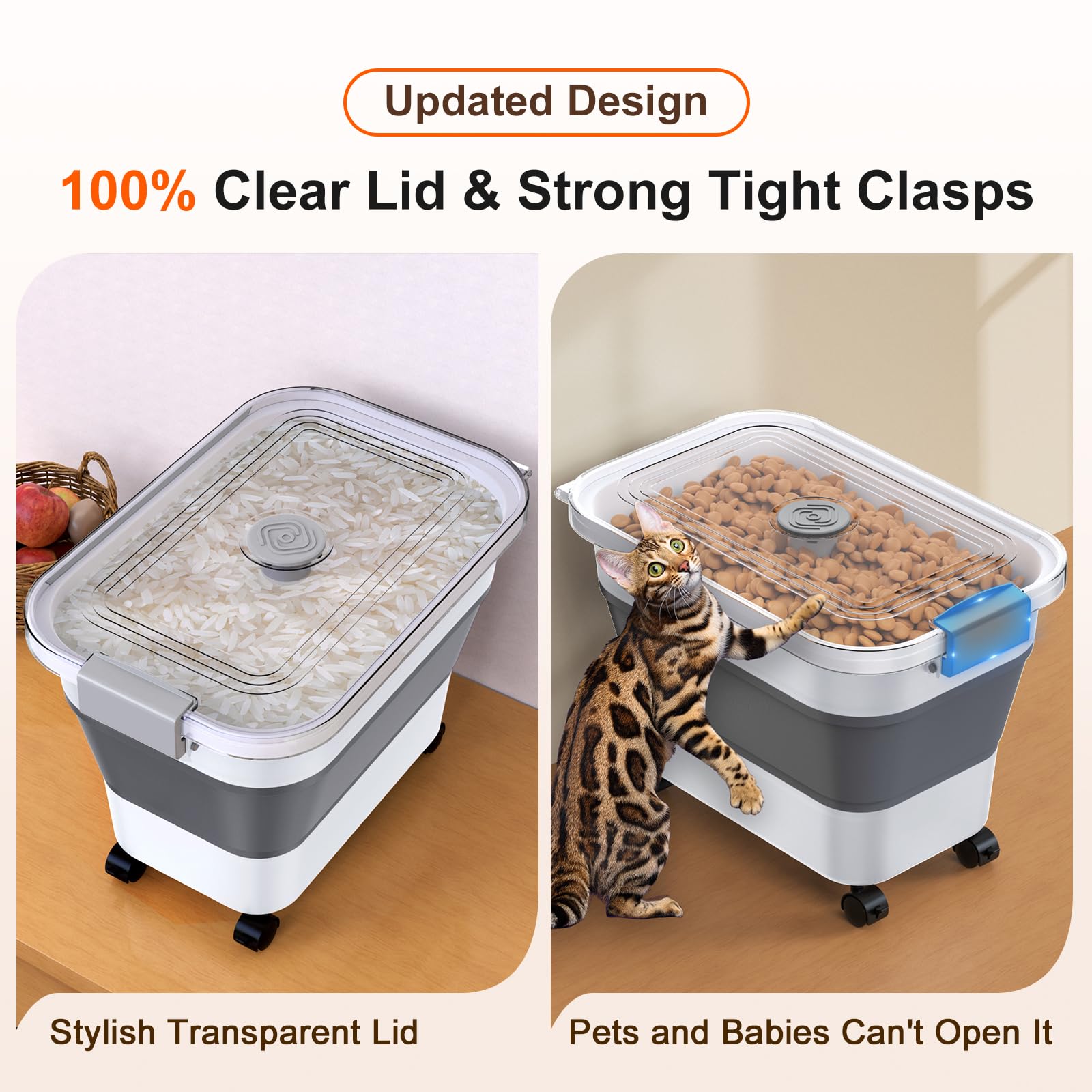 Komzon collapsible rice container unfolded showing 30lb capacity